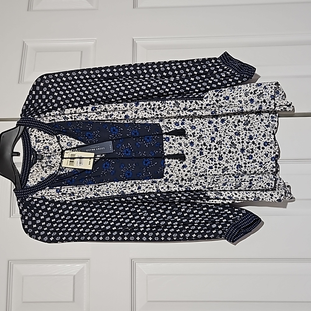 Lucky Brand NWT szM Border Print mixed floral vneck w/tassle accent front tie🛍